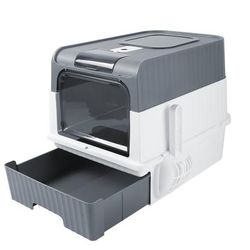 TEMU 1pc Cat Litter Box - Plastic Kitty Litter Pen With Front Door Flap, Toilet Enclosure With Scoop Holder - Easy To Supplies Ideal For Multiple Cats Large Homes Housetraining