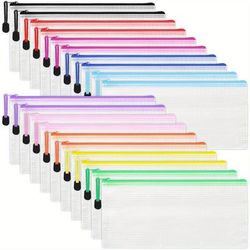 TEMU 20pcs Mesh Zipper Pencil Pouches, Bulk Pencil Boxes, 9.5×4.5 Inches, 10 Colors