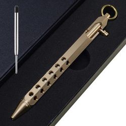 TEMU 1pc Brass Six-edge Bolt Metal Ballpoint Pen Neutral Pen, Men's High-grade Retro Gifts. Portable Hollow Carving Press Type Medium Oil Pen, 0.7mm Black Filled
