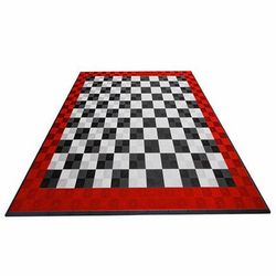 Swisstrax Double Car Garage Floor Mat In Ribtrax Pro Tiles (Border - Black, White, Red)