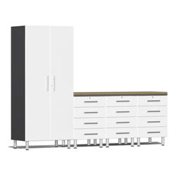 Ulti-MATE Garage 5-Piece Cabinet System with Bamboo Worktop in Starfire White Metallic