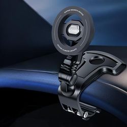 TEMU Lcars Car Phone Holder, Rotatable Magnetic Anti-shake Mount, Dashboard Mount For Auto, Abs Material, Round Equipment Installation Item, With Navigation Support And Fixed Bracket