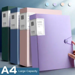 A4 Thickened Folder 100 Pages Information Book Large Capacity Diy File Folder Multifunctional Document Organizer Desktop Storage