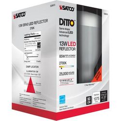 Satco 13W BR40 LED 2700K Bulb - 13 W - 85 W Incandescent Equivalent Wattage - 120 V AC - 1075 lm - BR40 Size - Frosted White - Warm White Light Color - E26 Base - 25000 Hour