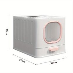 TEMU Foldable Enclosed Cat Litter Box - , Odor-proof, Easy Clean With , Large Size For Cats Up To 30 Lbs, White & , Pp Plastic, Includes Shovel & Storage Compartment, Extra Large Cat Litter Box
