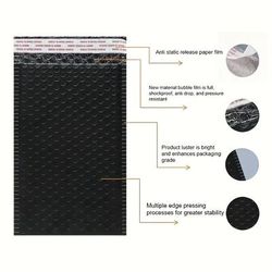 "TEMU 50pcs Black Bags, 8"x6" Self-sealing, Waterproof & Crush-resistant, Ideal For Secure Shipping Of Delicate Items, Bubble Envelopes For Mailing"