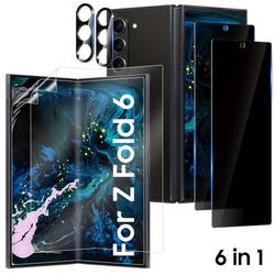 TEMU 6-in-1 Screen Protector Compatible With Z Fold 6/5/4: With 2 Tpu Film Packs, 2 Privacy Tempered Glass Packs, And 2 Camera Lens Protectors - Install