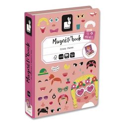 Janod Magneti'books, Girl's Crazy Faces, 65 Pieces (10 Cards, 55 Magnetic Shapes), Ages 3 to 8 (JUYJ02717)