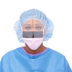 Medline ASTM Level 3 Surgical Face Mask with Ties, Eye Shield, Anti-Fog Foam Strip, Pink-Striped, 100/CS (NON27710)