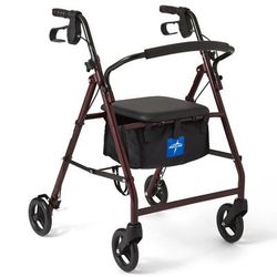 Medline Basic Steel Rollator with 6" Wheels, Burgundy, 1 EA (MDS86850ES)
