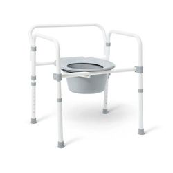Medline Economy Elongated Steel 3-in-1 Folding Commode, Includes Seat, Bucket, and Splashguard, No Seat Lid or Armrests, 4/CS (G1-202ELX4)
