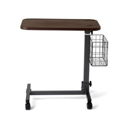 Medline Fold-Flat Overbed Table with Basket, Walnut, 1 EA (MDS108015)