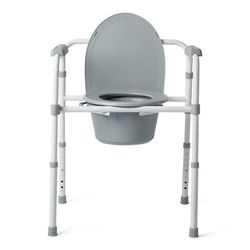 Medline Steel 3-in-1 Folding Commode, Includes Seat with Lid, Bucket, Armrests, and Splashguard, 1 EA (G1-200X1)