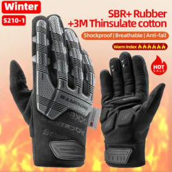 ROCKBROS Winter Warm Cycling Gloves Shockproof SBR Thickened Pad Bike Gloves Tactical Sport MTB Road Full Finger Bicycle Gloves