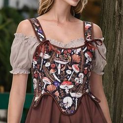 Retrò Vintage Medievale Rinascimento Corsetto Gilet Bustino Vichingo Allacciato Floreale Costume Per donna Celtico Fantasia Halloween Carnevale Mascherata Vacanza Casual Quotidiano LARP Adulti Gilet