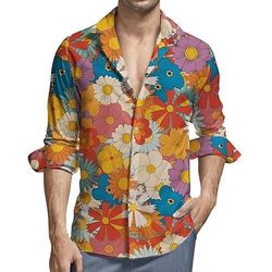 Retrò Vintage Anni '70 Camicia Camicia Aloha Hippie Floreale Costume Per uomo Mascherata Feste Abbigliamento quotidiano Parata dell'Orgoglio Adulti Camicia
