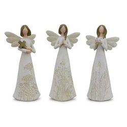 Beige Floral Etched Angel Figurine (Set of 3) by Melrose in White Brown Beige