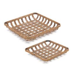 Tray (Set of 2) 13.5"L x 2.25"H, 17"L x 3.25"H Bamboo by Melrose in Brown