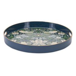 Round William Morris Tray 13.5"D by Melrose in Blue/beige/green