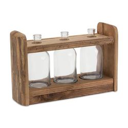 Triple Vase in Holder 15"L x 9.75"H Wood/Glass by Melrose in Brown