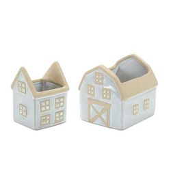 Neutral Porcelain House and Barn Planter (Set of 2) by Melrose in Beige/white
