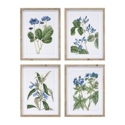 Wood Framed Floral Print (Set of 4) by Melrose in Blue/green/white