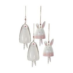 Bunny/Hedgehog Bell (Set of 4) 4.75"H, 7"H Stoneware by Melrose in White/pink