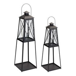Lantern (Set of 2) 10.75"L x 33"H, 12.25"L x 41"H Iron/Glass by Melrose in Black