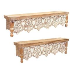Wall Shelf (Set of 2) 22.5"L x 6"W x 5.75"H, 28.5"L x 6.5"W x 5.75"H Wood by Melrose in Brown/white