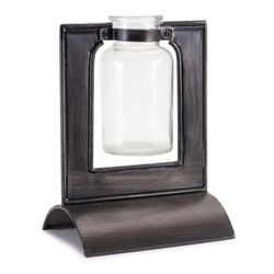 Glass Bottle Vase in Metal Holder 8"H by Melrose in Black