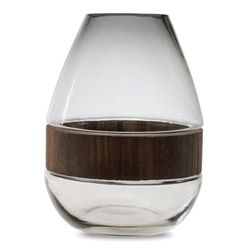 Grey Glass Vase with Natural Wood Accent 10"H by Melrose in Brown/grey