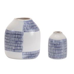 Etched Ceramic Bud Vase (Set of 2) by Melrose in White/blue