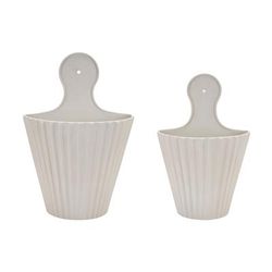 Ribbed Metal Wall Pocket (Set of 2) by Melrose in White