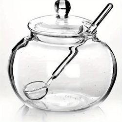TEMU Clear Glass Sugar Bowl With Spoon - 250ml Transparent Spice Jar For Kitchen, Outdoor Safe, Home Organization, Cooking, Candy Storage Pot