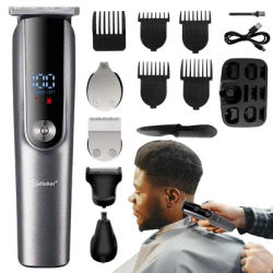 Hatteker Men's 5-In-1 Rechargeable Hair Beard Trimmer Electric Shaver for Body Grooming Adjustable Facial & Eyebrow Shaper
