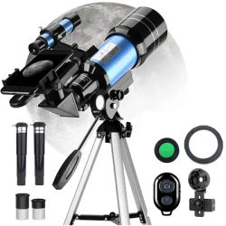 Telescope for Kids, 70mm Aperture Refractor (15X-150X) Portable Travel Telescope with Phone Adapter , Astronomy Beginners Gifts