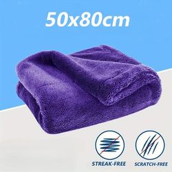 TEMU 1pc Ultrasoft Microfiber Car Drying Towel, Xl 80x50cm, 1400gsm, Double-sided Twisted , -free, -dry, Absorbency, Storage, For Car And Use
