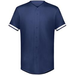 Augusta Sportswear 6909 Athletic Cutter+ Full Button Baseball Jersey T-Shirt in Navy Blue/White size XL | Polyester/Spandex Blend