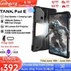 Unihertz 8849 TANK PAD E Rugged Tablet with Projector Android 21000mAh 120Hz 50MP Camera 24GB 512GB 66W 10.95 inch Phone Tablet
