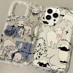 Cute Little Lamb Angel Sheep Phone Case for IPhone 16 15 14 13 12 11 Pro Max 7 8 Plus X XR XSMax Airbag Anti Fall Clear Cover