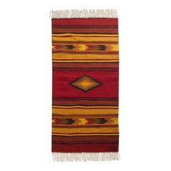 Empire,'Hand-woven (2x5) Red And Yellow Alpaca Wool Rug From Peru'