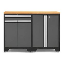 NewAge Garage Cabinets PRO Grey 3-Piece Workbench Setup with Bamboo Top