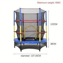 TEMU 1 Trampoline With - 4.5ft Indoor/outdoor Use, Blue, Pp Material, Oval-shaped Mesh Enclosure, Capacity 99lbs, Outdoor Play Trampoline | Play | Pp Frame, Trampoline For Outside