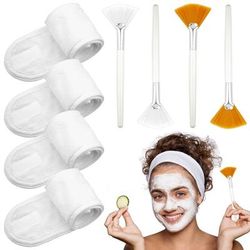 TEMU 8pcs Adjustable Towel Headbands For Washing Face With 4pcs Fan Brushes, Facial Mask Brush And Spa Facial Headbands For Women And Grils Skincare Headband For Facial Esthetician Supplies
