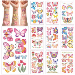 10 Sheets Butterfly Fake Tattoo for Girls Waterproof Mermaid Design Temporary Tattoo Stickers Body Decor Birthday Party Gifts