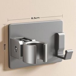 TEMU 1pc Easy-install Aluminum Shower Head Holder - No Drilling Required, Adjustable 120° Rotation With Hook, Scratch & Heat Resistant, For All Shower Types & Wall Surfaces, Sleek Gray