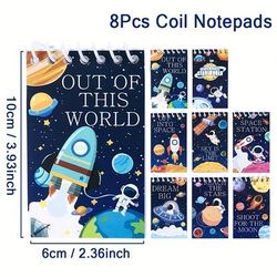 TEMU 8-pack Mini Coil Notebooks, Space & Astronaut Themed, Pocket-sized Spiral Notepads With Rocket & Designs, Ideal For Birthday Parties, Classroom Favors, And Office Supplies