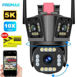 5K 12MP WiFi Camera Wireless Outdoor 10X Zoom Three Lens Security Protection Surveillance Cameras Auto Tracking P2P CCTV PTZ Cam