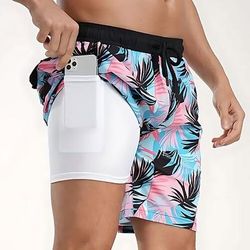 Per uomo Albero di Cocco Piante Tropicali Pantaloncini foderati Pantaloncini da bagno 2 in 1 Pantaloncini da mare Misura del girovita medio Hawaiano Vacanza Ferie Abbigliamento mare Tasche Laterali