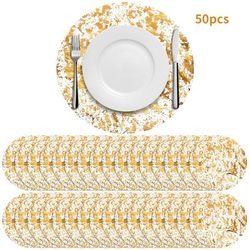 TEMU 12/24/50pcs Of Golden Round Placemats, Disposable Metallic Round Mesh Table Mats, 13 Inches In Diameter, Suitable For Table Decoration, Wedding Decor, Birthday Parties, Home Decor, Decoration.